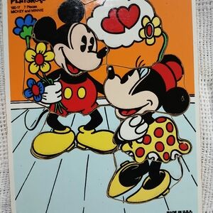 Vintage PlaySkool Mickey And Minnie Mouse Wood Puzzle.